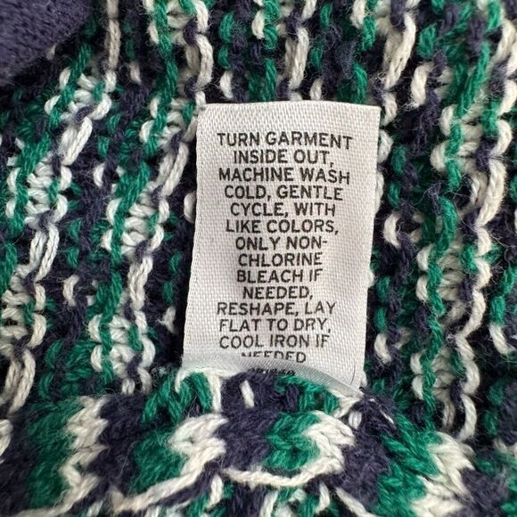 BP (L) woven cotton waffle cardigan sweater button down, navy and green, large - Picture 6 of 7